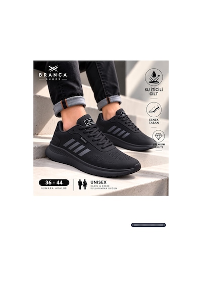 Branca Unisex Kadın Erkek Yarı Ortapedik Günlük Spor Sneaker Yürüyüş Outdoor Ayakkabı Siyah - Füme