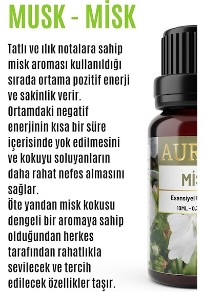 AURAN Misk Esansiyel Uçucu Koku Yağı Buhurdanlık Yağı Difüzör 10M