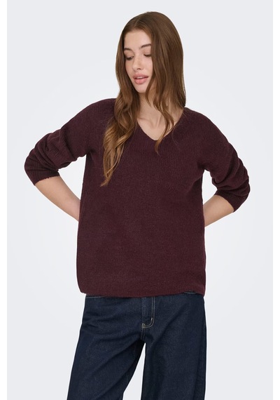 Only Onlcamilla Regular Fit V Yaka Kazak Kadın Kazak 15204588 Vişne