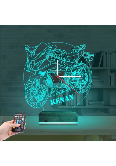 Luvivia Motorsiklet Motor V2 Kişiye Özel Saatli 3d Lamba - Masa Gece Lambası Şeffaf