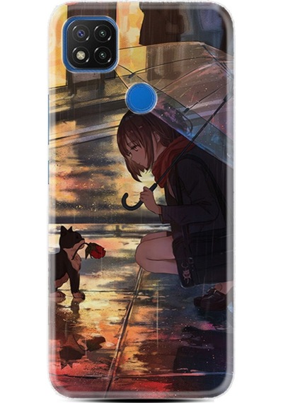 Xiaomi Redmi 9C Kılıf +Kablo Koruyucu Kız Ve Kedi 1762