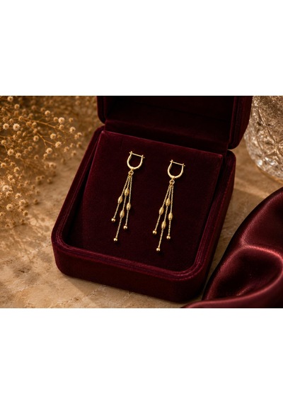 Zincirli Oval Top Altın Küpe