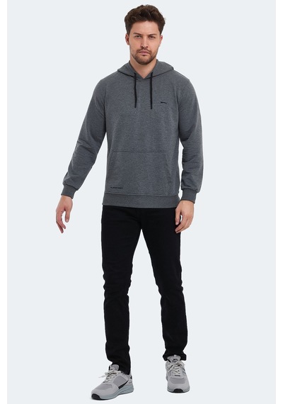 Slazenger Obra In Erkek Kapüşonlu Cepli Koyu Gri Sweatshirt Koyu Gri