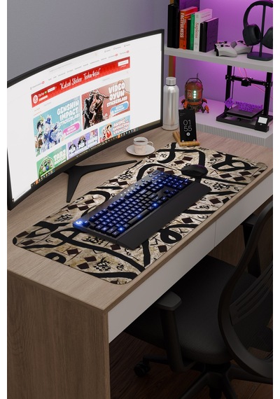 Kaligrafi Kaymaz Dikişli Kauçuk Oyuncu Mousepad V4 - 90x40 Xxl Gaming Mouse Pad Fare Altlığı