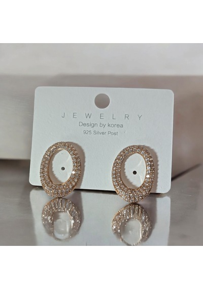 Full Taşlı Oval Küpe Rose Gold