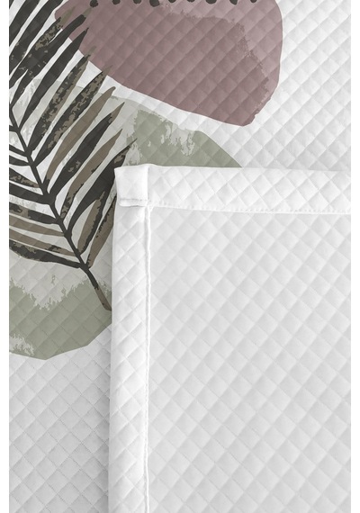Botanik Yeşil Minimal Tek Kişilik Pike Takımı - Geometrik Antrasit Bej 160x220 Cm Yatak Örtüsü Esintili Kabuğu Demi