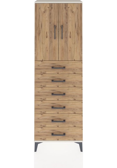 Arges Dolap 2 Raflı 6 Çekmeceli 2 Kapaklı 60x30x182 Aytaşı-çam Aytaşı