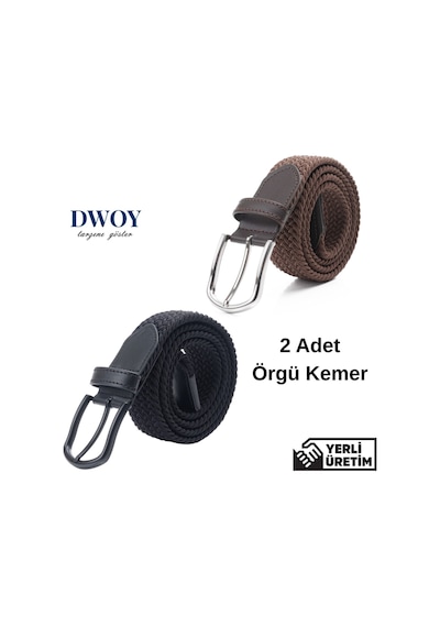 Dwoy Elastik Örgü Kemer 2'li Set-806 Kahverengi