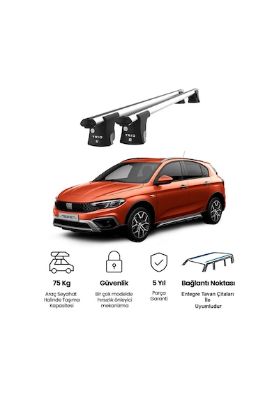 Trio-ıı Fiat Egea Cross 2015 Ve Sonrası Uyumlu Kilitli Ara Atkı 120cm Port Bagaj Tavan Barı