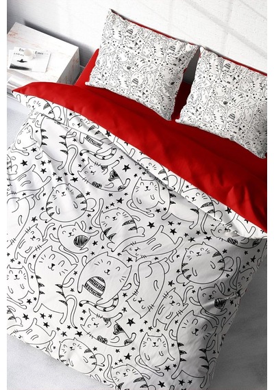 %100 Pamuk Saten Çift Kişilik Nevresim Takımı Catsy, Monohome38878 Nocolor-3594f85a