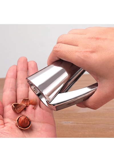 Paslanmaz Metal Ceviz Kıracağı - Huni Tasarımlı Kabuk Sıçratmaz Fındık, Badem Ve Pekan Cevizi Kırıcı, Ergonomik Lüks Yaylı Kuruyemiş Kırma Aleti