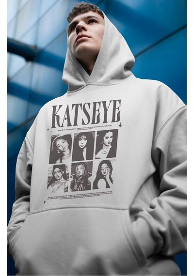 Sevbano Katseye K-pop Müzik Grubu Ön Baskılı Unisex Oversize Premium Hood beyaz