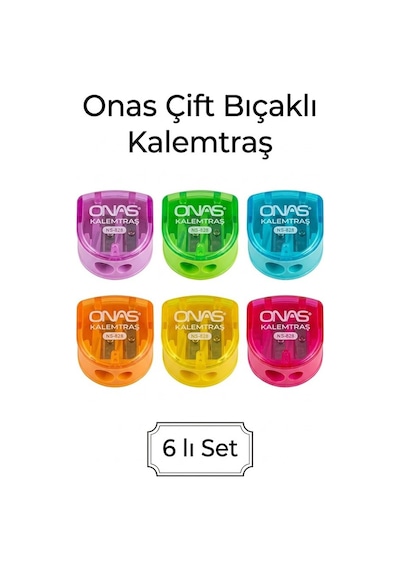 Kalemtraş 6 Adet Onas Ns-828 Hazneli Çift Bıçaklı Kalem Açacağı Plastik Kalemtıraş Kalem Traş Okul Sınıf