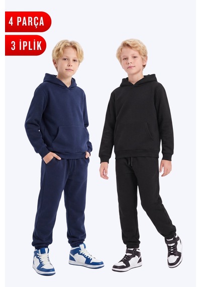 Fyk Kids 2'li Düz 3 İplik Kışlık Kanguru Cepli Kapüşonlu Erkek Çocuk Eşofman Takımı Lacivert-siyah Fyk Kids 2'li Düz 3 İplik Kışlık Kanguru Cepli Kapüşonlu Erkek Çocuk Eşofman Takımı Lacivert-siyah