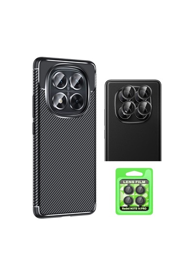 Vendas Xiaomi Redmi Note 14 Pro 5g Kılıf Focus Karbon Tasarım Zore Negro Silikon Kapak+lens Koruyucu Siyah