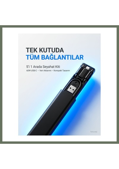 Bezos Alfalink 5in1 Süper Şarj 60w Çoklu Usb Adaptör Kablo Seyahat Seti Bezos1 Adaptör + Kablo