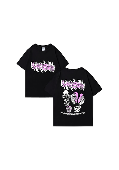 Flood Of Style Junior H Sad Boyz Grafik T-shirt Erkek Kadın Harajuku Yüksek Kalite Kısa Kollu Sokak H Siyah