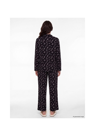 Lcw Dream Siyah Gömlek Yaka Kalp Baskılı Hamile Pijama Takımı