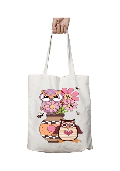 Art Hediye Love Owls By Sevgili Baykuşlar Çiçek İki Tarafı Kalıcı Baskılı Yıkanabilir Çanta Çok Renkli