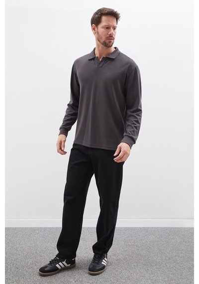 Fullamoda Basic Apaş Yaka Modal Sweatshirt Füme