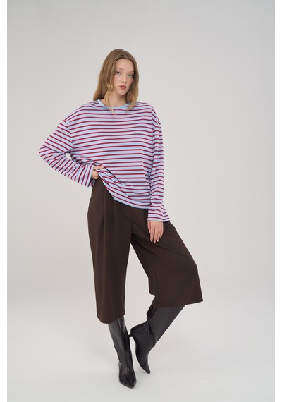 Mai Studios Mist Çizgili Basic Açık Mavi T-shirt