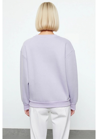Benerly Kadın Bisiklet Yaka Düşük Kol Regular Kalıp Örme Sweatshirt Fonks Lila