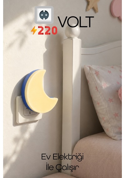Yarım Ay Gece Lambası On/off Tuşlu Koridor Hol Işığı Uyuma Işığı Sarı K6975