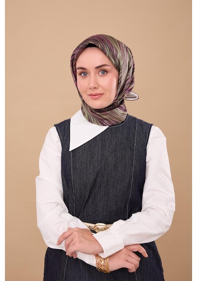 Silk Home Twill İpek Eşarp 11484-29 Mor, Yeşil, Menekşe, Koyu Yeşil