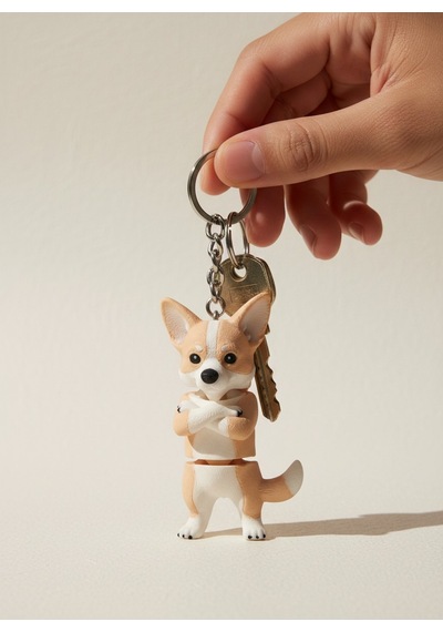 Corgi Köpek Figürlü Hareketli Anahtarlık