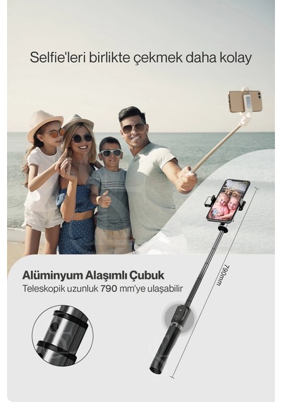 Bay Led Işıklı Selfie Çubuğu Bluetooth Kumandalı Kablosuz Tripot Selfie Monopod Selfie Stick Pembe Najmaddin