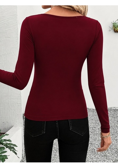 Adisia Kadın Uzun Kollu Lazer Kesim Dalga Yakalı Dalgıç Bluz Bordo