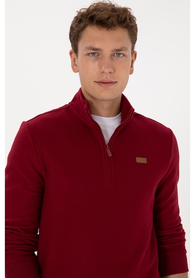 U.S. Polo Assn. Erkek Regular Fit Yarım Fermuarlı Bordo Basic Sweatshirt 50313802-VR014