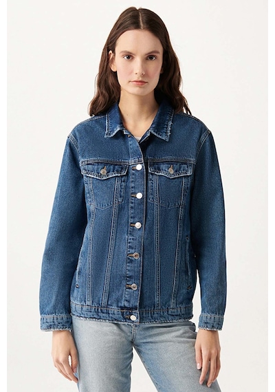 Karla Dark Gold Icon Koyu Mavi Jean Ceket 001