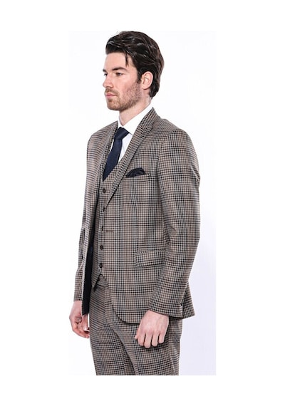 Wessi Kare Desenli Slim Fit Kahverengi Erkek Ceket 001