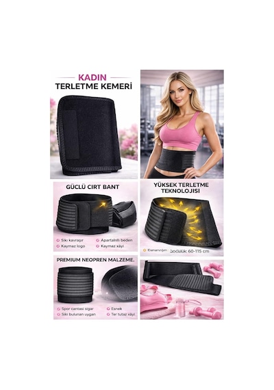 Termal Sauna Kemer, Neopren Malzeme, Bel Ve Göbek Eritme, Ayarlanabilir Beden, 60-115 Cm, Siyah