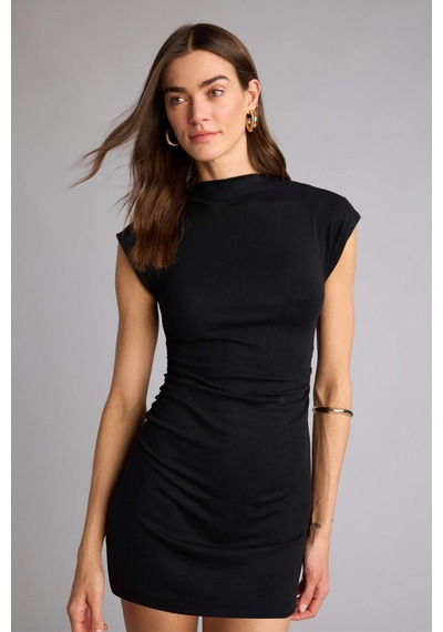 Defacto Bodycon Vücudu Saran Ribana Mini Elbise H5756ax26spbk81 Siyah-bk81