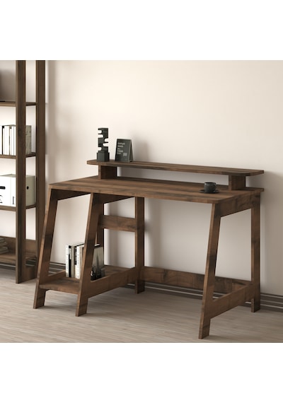 Country Ergonomik Çalışma Masası, Modern Bilgisayar Masası - Antik Ceviz