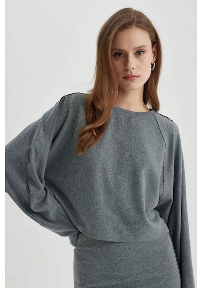 DeFacto Relax Fit Bisiklet Yaka Basic Düz Uzun Kollu Tişört C3118AX24SPGN1175