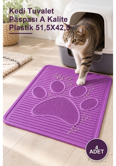 4 Adet Kedi Tuvalet Paspası A Kalite Plastik 51,5x42,5