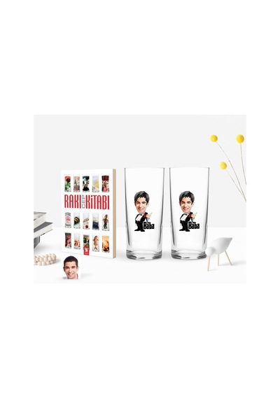 Kişiye Özel Renkli Baskılı Godfather Baba Karikatürlü İkili Rakı Bardağı Ve Rakı Cep Kitabı Hediye Seti-1