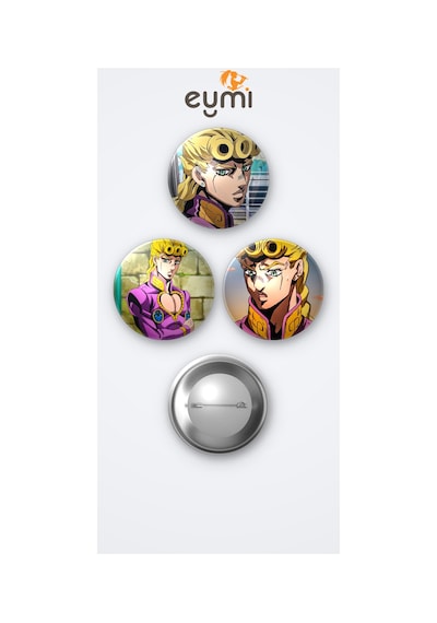 Jojo Animesi Giorno Giovanna 3'lü Metal Rozet Seti 58mm İğneli Buton Çanta Yaka Rozeti Çok Renkli