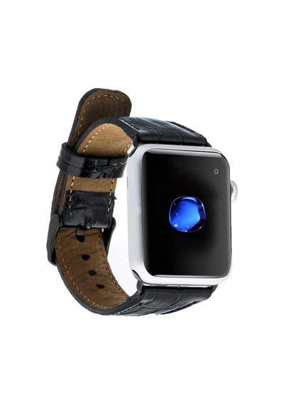Apple Watch Uyumlu Deri Kordon 42-44-45mm Kroko Siyah