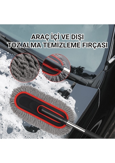 Polham Teleskopik Saplı 2 Adet Temizlik Fırça Seti İz Bırakmaz, Çizmez Toz Alma Mikrofiber Temizlik Fırçası