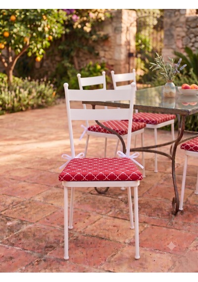 2 Adet 40x40 Cm Kırmızı Bağcıklı Sandalye Minderi Pamuk Polyester Mutfak Ve Bahçe Minderi