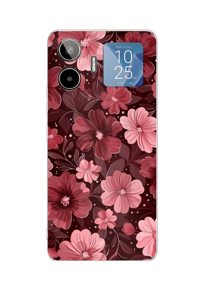 General Mobile Gm 26 Pro Uyumlu Pembe Ve Bordo Çiçek Desenli Baskılı Silikon Kılıf