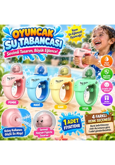Sevimli Hayvan Figürlü Oyuncak Su Tabancası Eğlenceli Yaz Oyuncağı 1 Adet