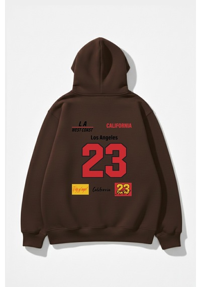 Uyguntarz Unisex Yumuşak Dokulu Kalbin İzi Baskılı Tasarım Oversize 3 İplik Hoodie Sweatshirt Kahverengi