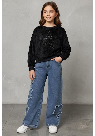Miniğimin Cicileri Minigimin Cicileri Yıldız Taşlı Detaylı Sweatshirt Yıldız Detay Jean Pantolonlu 2 Li Kız Çocuk Takım - Siyah Miniğimin Cicileri Minigimin Cicileri Yıldız Taşlı Detaylı Sweatshirt Yıldız Detay Jean Pantolonlu 2 Li Kız Çocuk Takım - Siyah