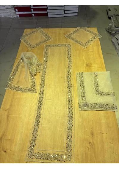 Salon Takımı Çeyizlik Hayal Tül Runner Set 5 Parça Hayal Tül Ranır Masa Sehpa Konsol Örtüsü Emona Diğer