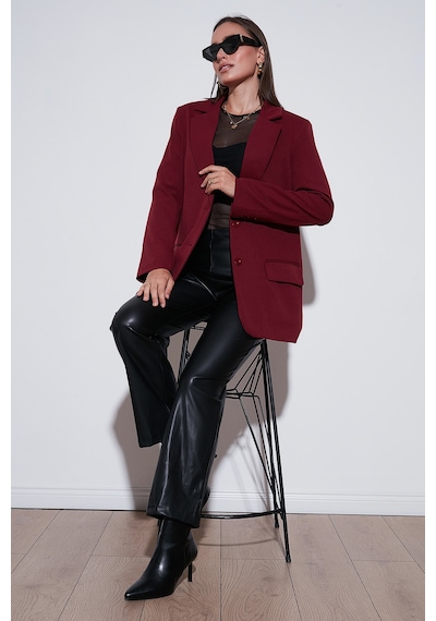 Lela Relaxed Fit Mono Yaka Cepli Blazer Bayan Ceket 611Bc00132 Bordo